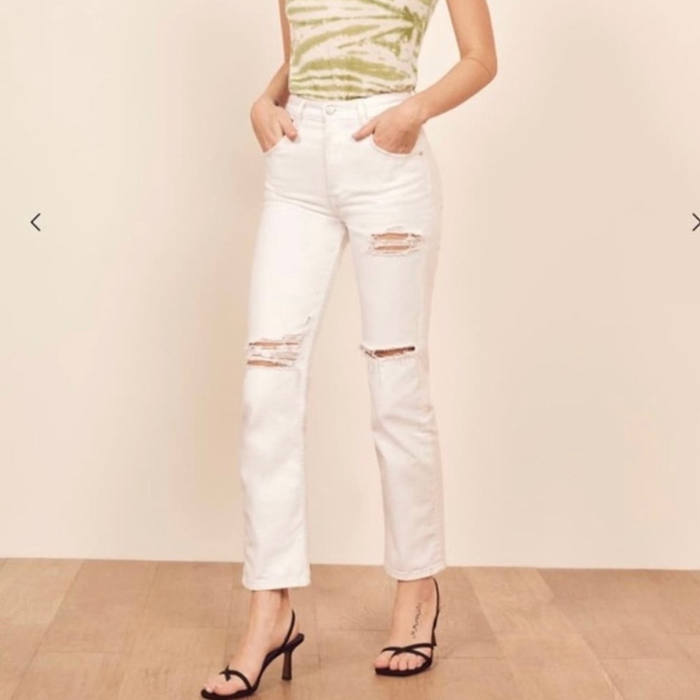 White ripped reformation jeans